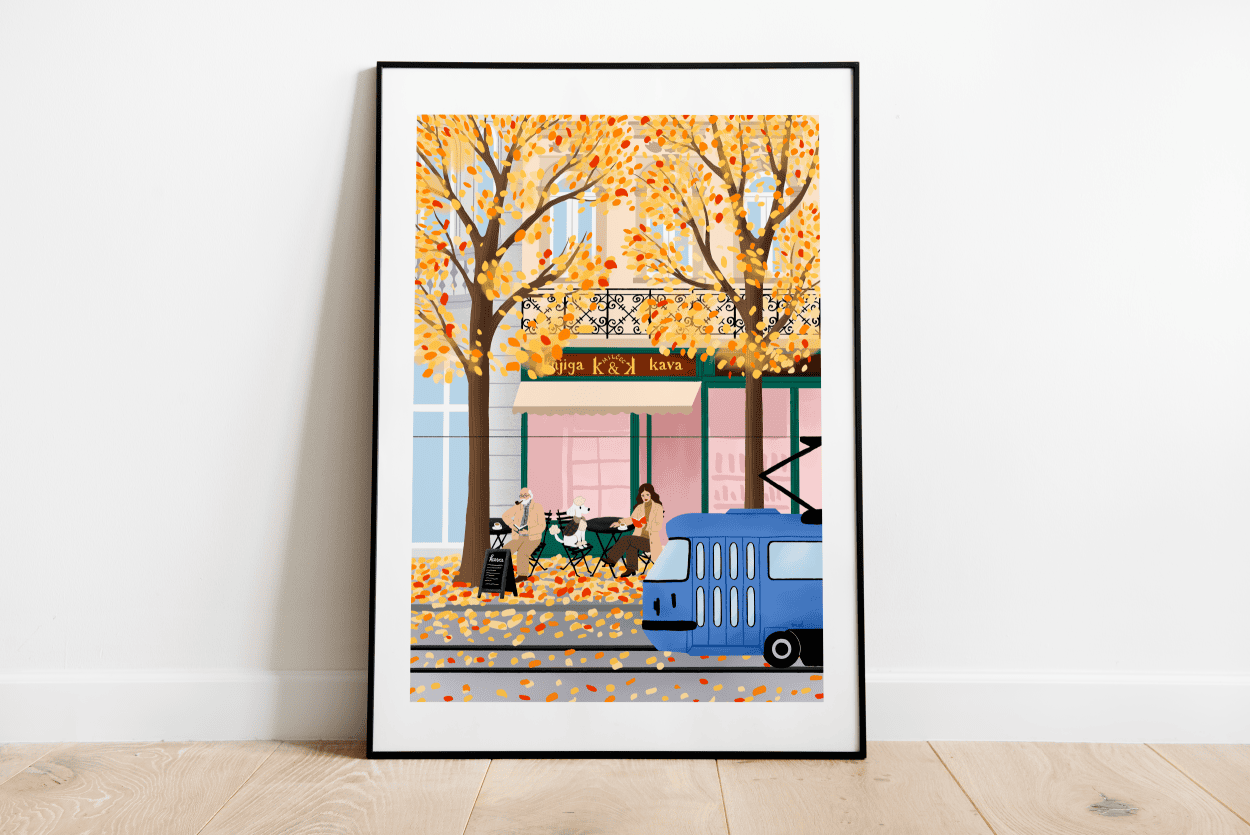 Zagreb Milčec Cafe Illustration Poster